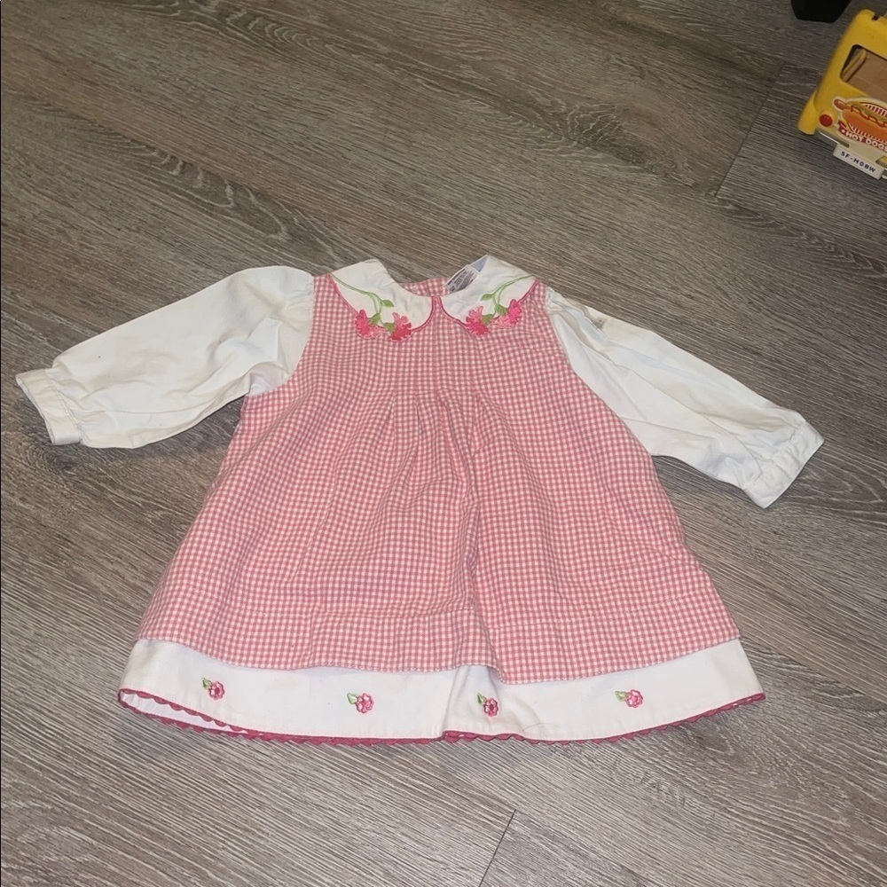 Vinatage little me Pink Gingham Baby Dress with White Sleeves floral size 18